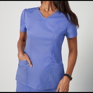 Jaanuu Mock Neck Scrub Top in Ceil Blue